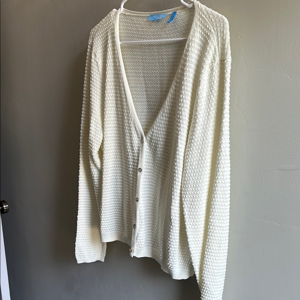Draper James White Cardigan Sweater V-Neck